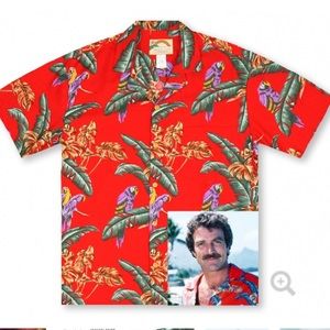 Vintage Paradise Found Men’s 2XL Hawaiian Shirt Magnum PI Red Parrot Rayon USA